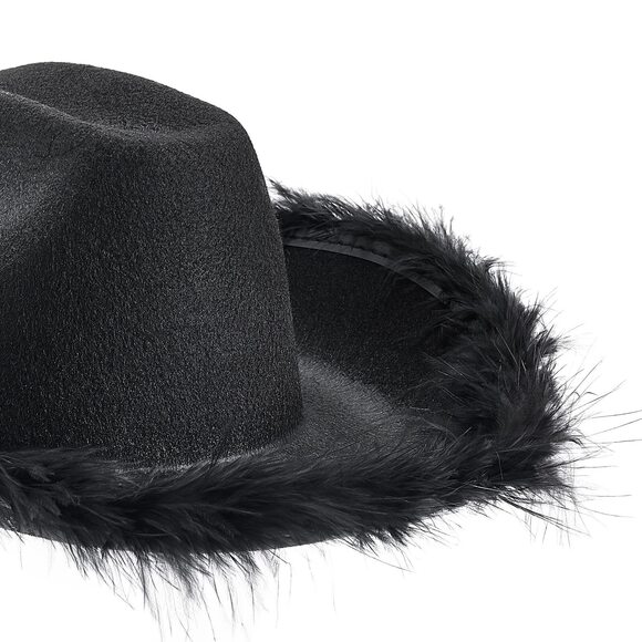 1126 Cowboy Hat Fluffy Feather Trim Cowgirl Hat Women Adult Western Felt Cow main image 6
